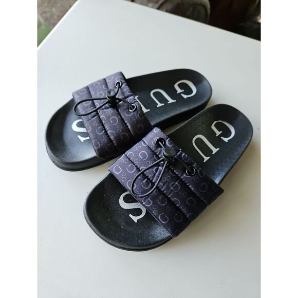 GUESS SLIDES SANDALS Black Puffy Quilted Black‎ Sz 5 - Picture 2 of 8